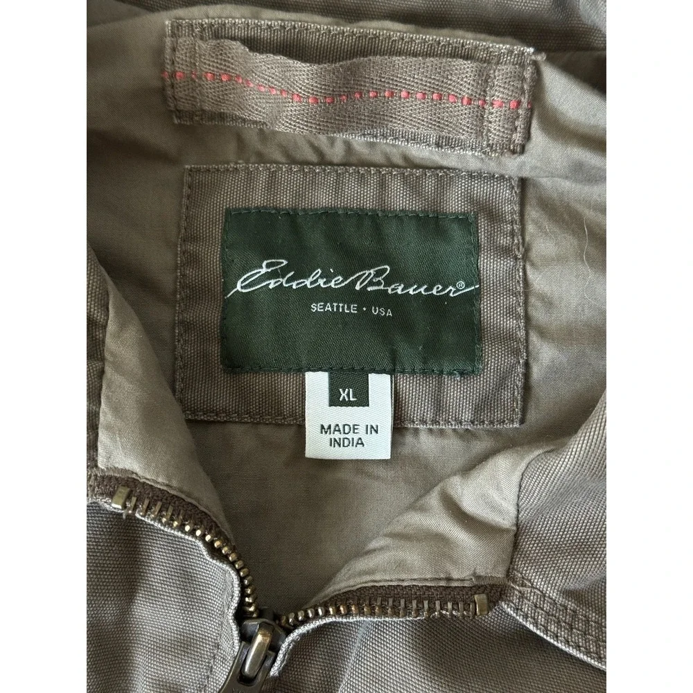Vintage Eddie Bauer Mens XL Brown Cotton Canvas Full Zip Field Utility Jacket‎